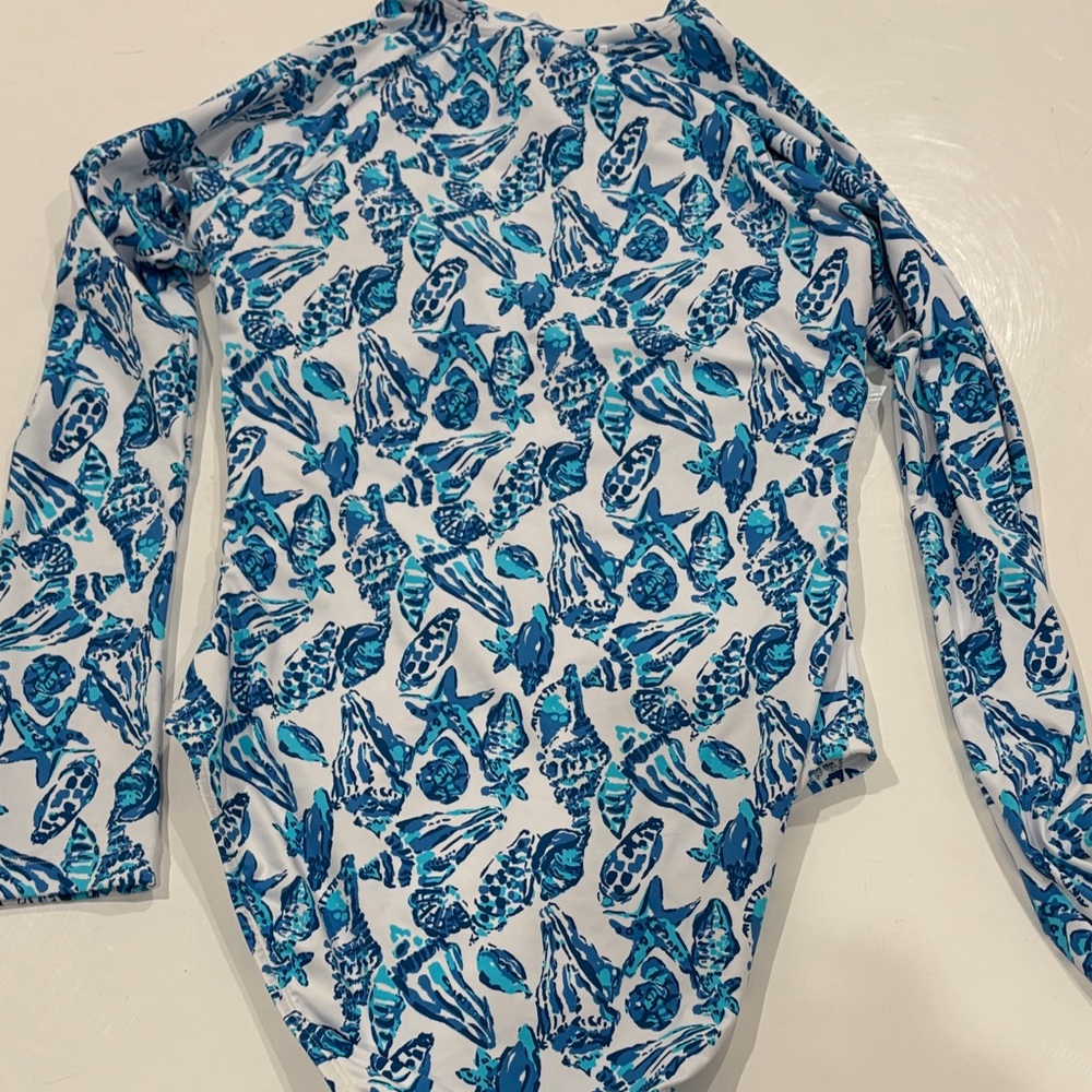 Women Lily Pulitzer Swim Long Sleeve Rash Guard - Blue Butterfly Print